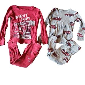 Carter's Fire Truck 4-piece Cotton Long Sleeve Pajama Set Size 4T Red Gray